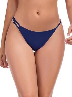 NWT Colloyes Navy Blue High Cut Low Waisted Bikini Bottoms Women's Size Small